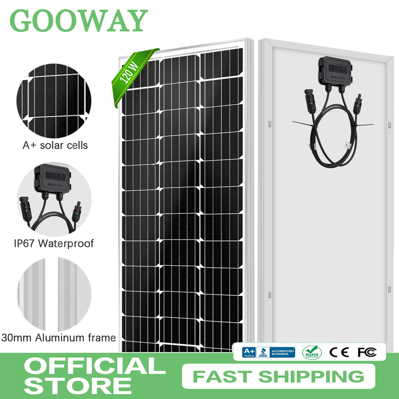 12v Ηλιακό Πίνακα 120w Μονο Off Grid Power Για RV Campervan Βάρκα Καραβάνι Μοτοσυκλέτα