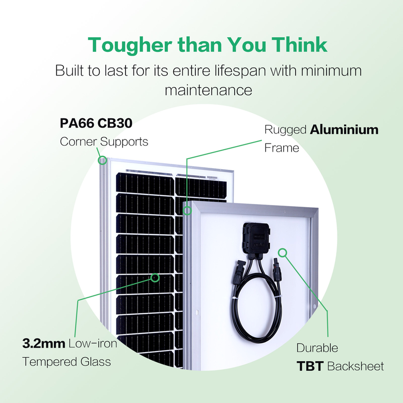 150w ηλιακό πάνελ 12v μονο από το δίκτυο ενέργειας για RV Campervan Boat Caravan Motorhome