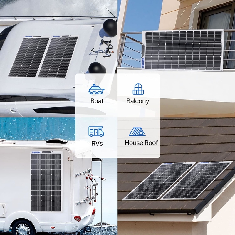 120w Ευέλικτο Ηλιακό Πίνακα 12v Μονό μπαταρία Για RV Βάρκα Ναυτικό Καραβάνι Καραβάνι
